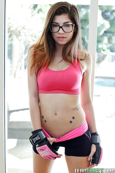 Princess in glasses Ava Taylor shows her sporty shame on camera!