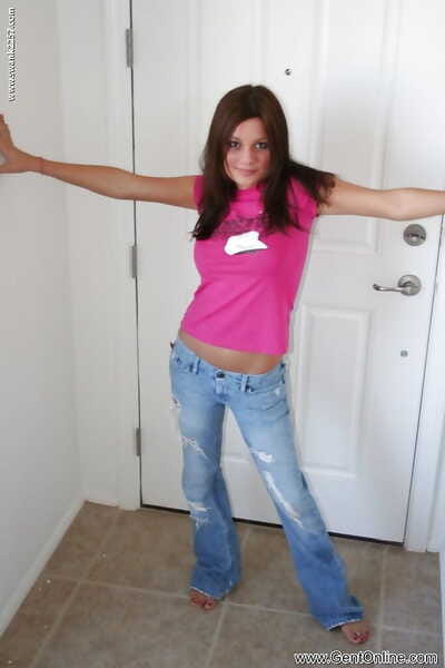 Adolescent infant sweetmeat Leslie B posing in blue jeans earlier than as mother gave birth photo set free
