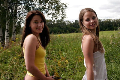 Seductive amateur cuties sshowcasing their miniature changes direction for view outdoor