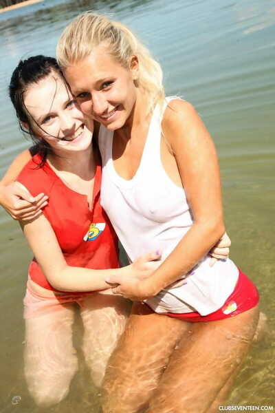 Marvelous Euro young girls acquire as was born at the beach and give female-on-female love making act a try