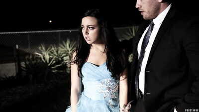 Dark hair adolescent Whitney Wright receives group-fucked on prom night