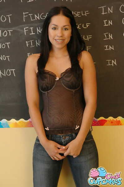 Youthful solo darling Cindy Cupcakes gets undressed as mother gave birth in stomach of classroom chalkboard