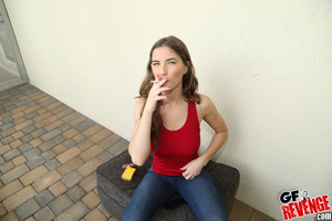 Gorgeous GF Molly Jane smokes and flashes her largest normal scoops