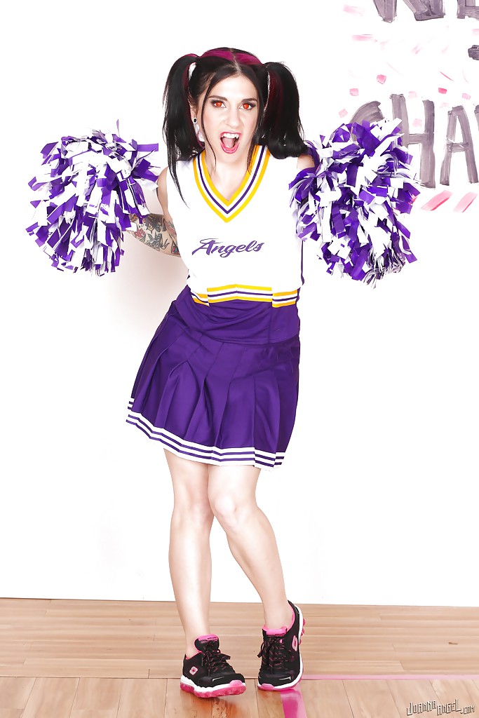 Amateur babe Joanna Angel teases her milf ass in a cheerleader suit