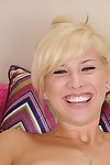 Smiley youthful Lexi Gray undressing and exposing her bald cage of love in close up