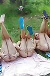 Enthusiastic group fucking in the forest with awesome skinny beauties!
