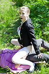 Teen coed Stefany flowing out jism from gorge in woods afterwards riding pride