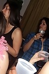 Sexually intrigued coeds take turns orally fixating a inflexible pecker at the drunk gathering