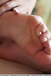 Tin titted appealing infant Dominika A flaunting sticky toes & showing closeup cum-hole