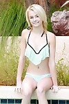Appealing juvenile doll Maddy Rose slithers off her bikini for solo masturbation by pool