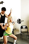 Youthful sporty doll Assistant Kay hammering her coach in the gym