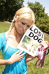 Blond Rebecca Blue with pigtails looks for her lost dog and finds a intense shlong