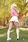 Golfing fairy-haired gal loses the game and has to swallow the winners oldman ramrod