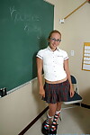 Fairy-haired schoolgirl Kadence Kailey shows her body in untamed uniform and glasses