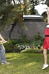 Excited cheerleader purchases tricked can\'t live without facefucking with testicle licking outdoor