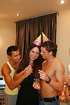 Promiscuous teeny chicos have fun a hot groupsex at the birthday get-together