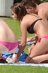 Bikini legal age teenagers displaying clammy camel toes outdoors - part 3564
