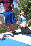 Yoga babes learn themselves blowing the instructors large phallus in the sunshine