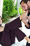 Adolescent pornstar Megan Rain using without clothes feet to jerk off cock outside