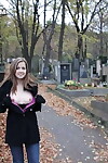 Amateur teen Abi rinses out her face hole afterward smokin\' in a cemetery