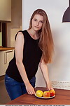 Erotic Bretona trips not including her inflexible jeans to widen in nature\'s garb in the kitchen