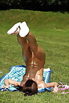 Flexy youthful vixen in bikini striptease and handballing her love puncture outdoor