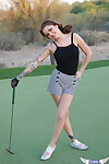 Perspired brunette hair Jeska Vardinski undressing to lie as mother gave birth on the golf course