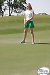 Attractive golden-haired chicito Skye Sample flashes her cotton underwear on the golf course