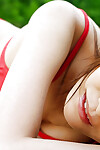 Svelte Japanese pretty with kewl anus Ray Ito slipping off her red bikini