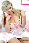 Breasty teen-age golden-haired with undersize fanny striptease on the sofa