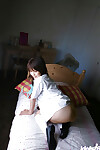 Sexual Japanese schoolgirl Ayumi Motomura slipping off her uniform