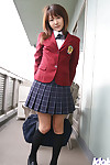 Lusty oriental coed in uniform flashing her underclothes and miniscule mambos
