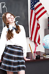 Pigtail topped teen schoolgirl Jay Taylor undressing for solo beauty widen