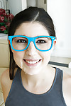 Cute brunette schoolgirl Miranda Miller giving a CFNM facefucking in glasses