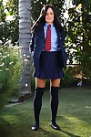 Spectacular teen in school uniform Jenna Ross uncovering her thin body outdoor