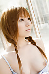 Svelte Chinese cutie with pigtails Miyu Nakai slipping off her underclothes