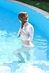 Beautiful European teen Misha Cross getting wet at a pool party