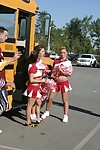 Three slutty cheerleaders starting a fervent orgy in the school bus