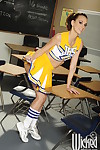 Cheerleader schoolgirl Katie Jordin spreading pussy in classroom