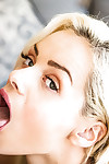 Blonde cheerleader Elsa Dream using tongue to lick balls and big cock