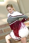 Cheerleader Anika is demonstrating her pussy without white panties