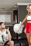 Cheerleader Tasha Reign gives a spicy deep blowjob after dancing