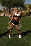 Big busted cheerleader Shyla Stylez has some anal fun with two studly lads