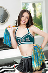 Cute brunette cheerleader Lucy Doll exposing shaved teen pussy