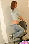 Nice-looking brown hair Kate gets undressed her hot unyielding jeans off and location