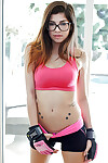 Princess in glasses Ava Taylor shows her sporty shame on camera!