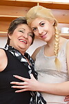 Youthful fairy-haired lass with braided hair has lesbo banging with a grandmother figure