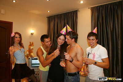 Promiscuous teeny chicos have fun a hot groupsex at the birthday get-together