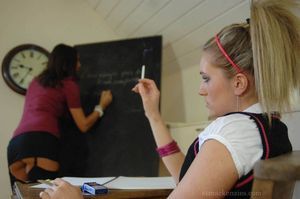 Sticky school queens in nylons gain topless and smoke in the class
