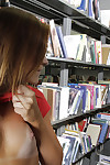 Biggest gazoo brown hair model Emma getting without clothes and flashing in a library